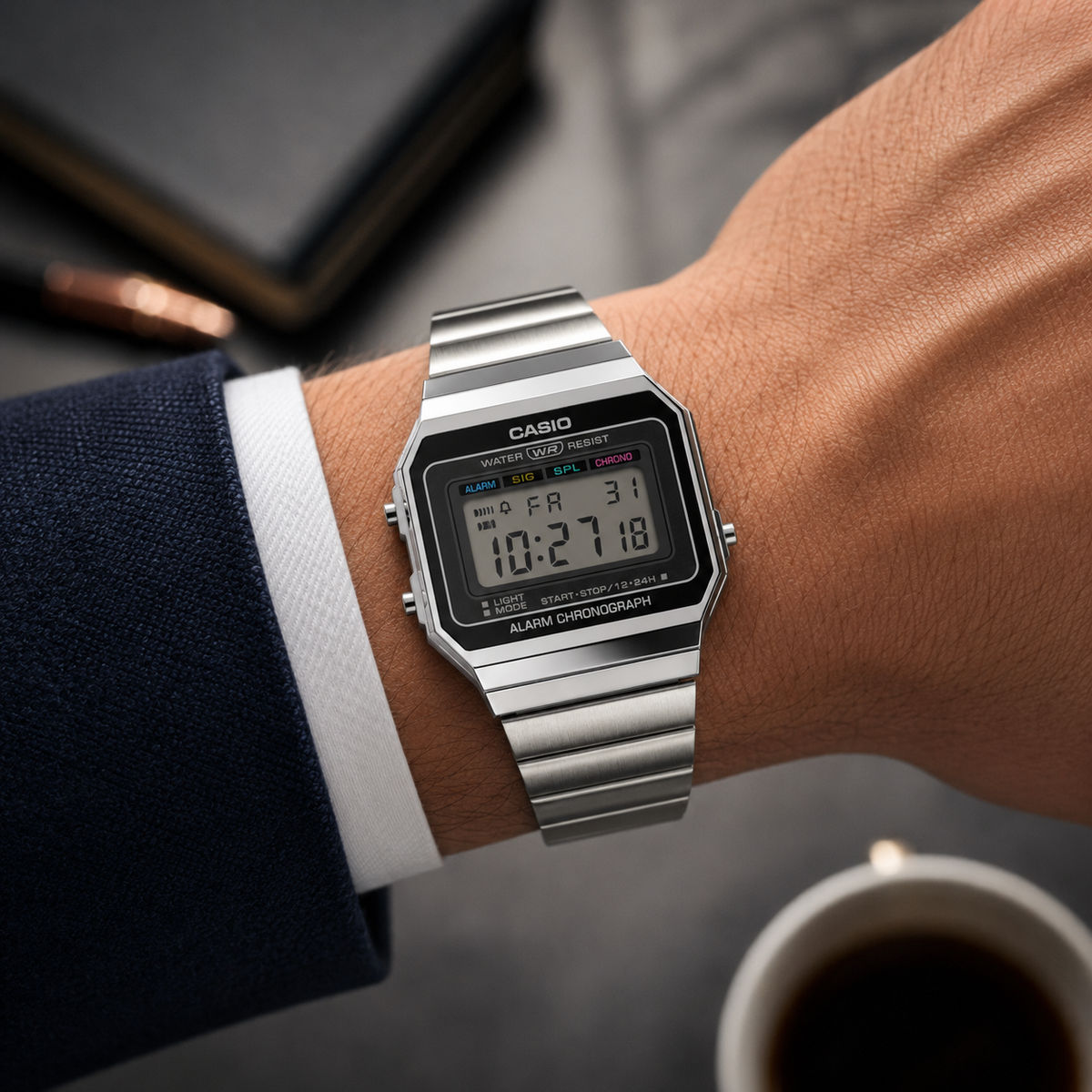 Casio A700W-1A Vintage Digital Watch – Ultra Slim Silver