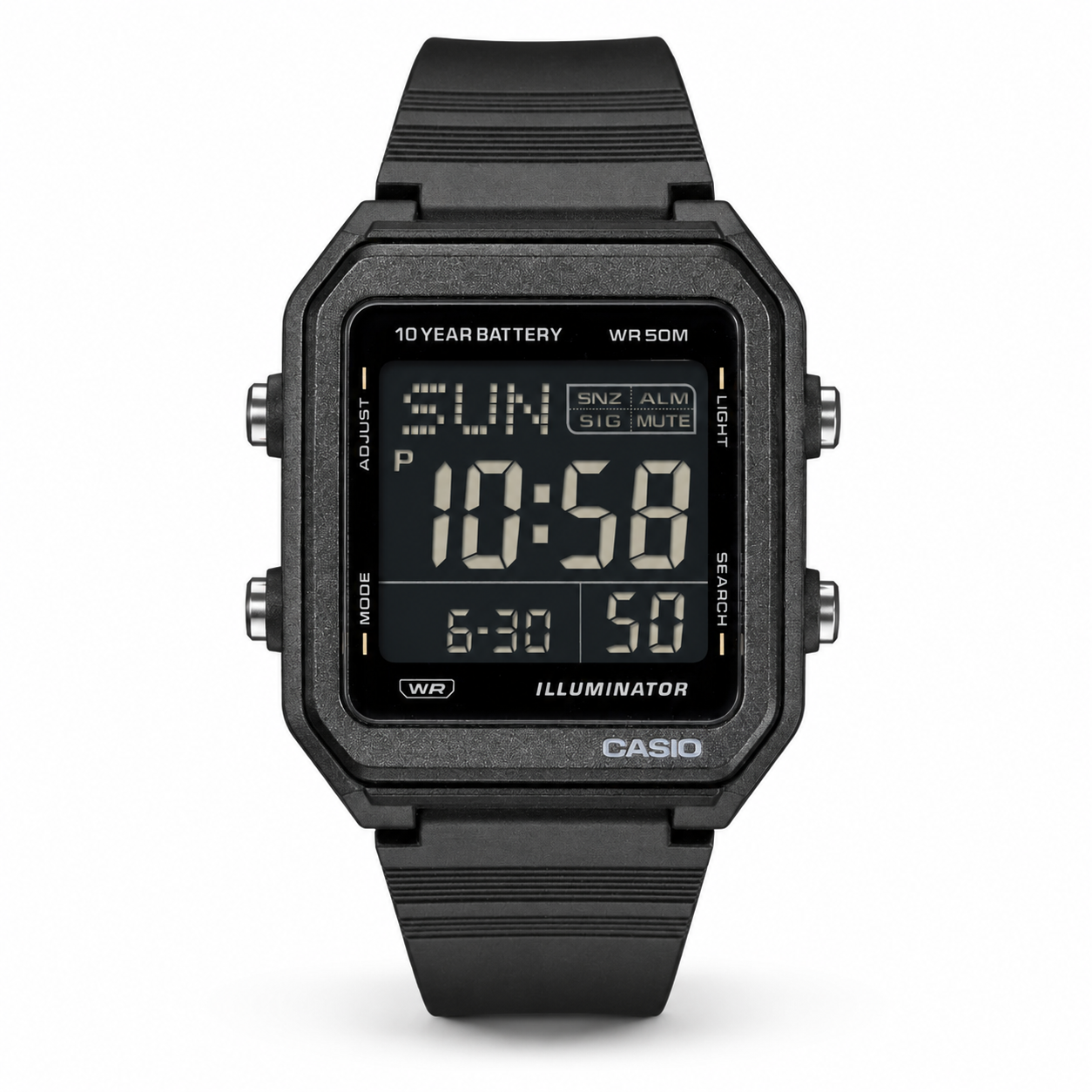 Casio W-221H-1B Digital Watch | 10-Year Battery, 50m Water Resistance
