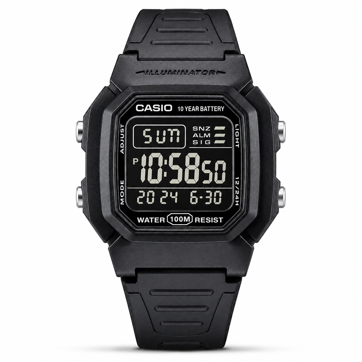 Casio W-800H-1B Blackout Digital Watch - Negative Display
