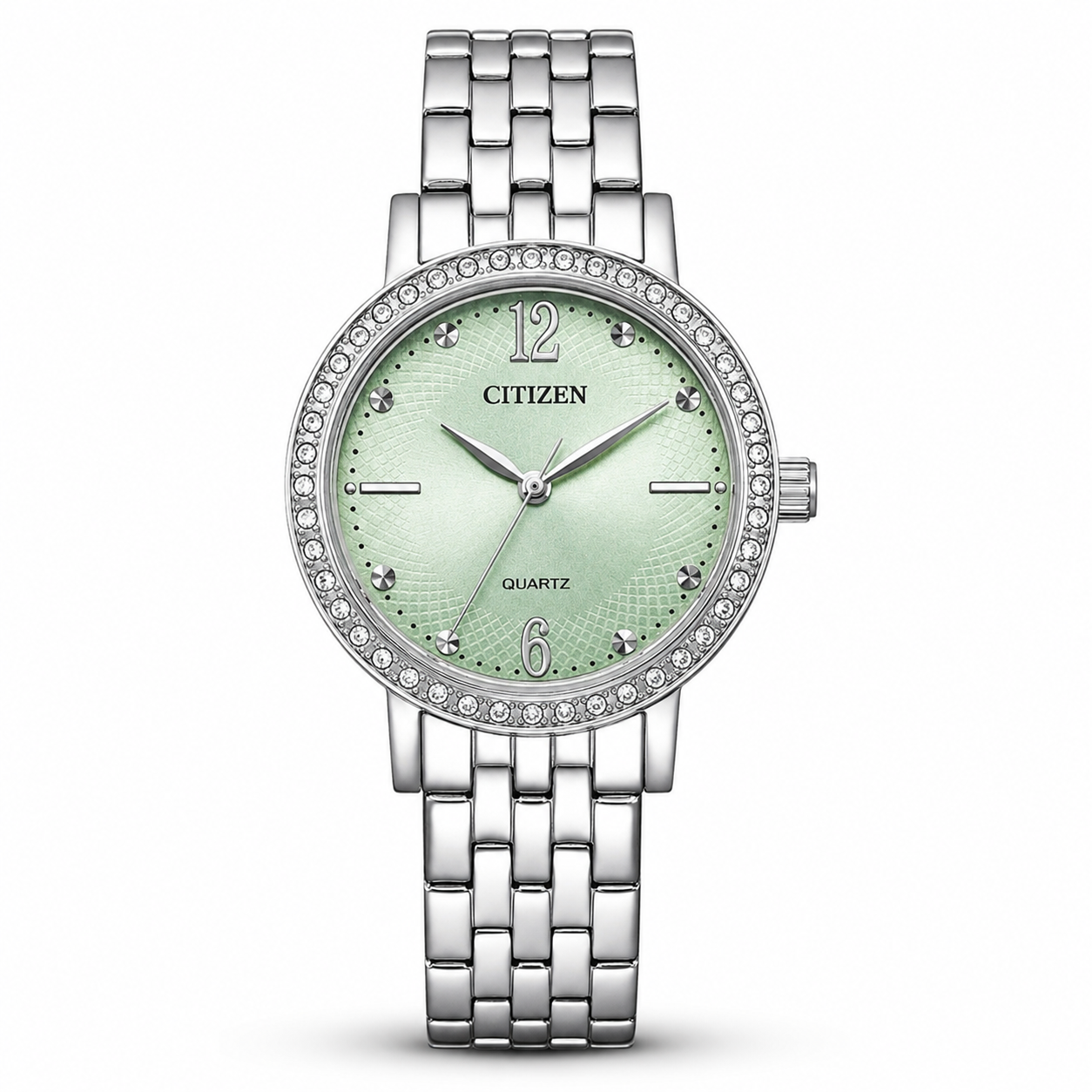 Citizen EL3100-55X Women’s Quartz Watch – Green Dial with Diamonds – Stainless Steel