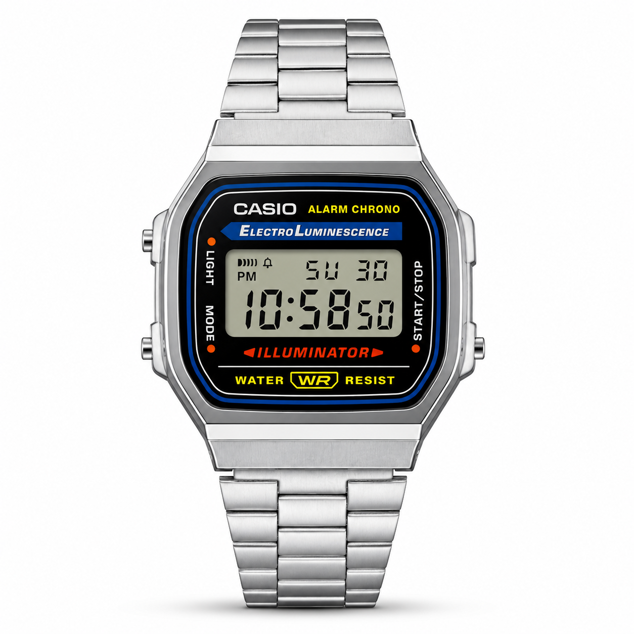 Casio A168WA-1W Illuminator Silver Watch - ElectroLuminescence Backlight