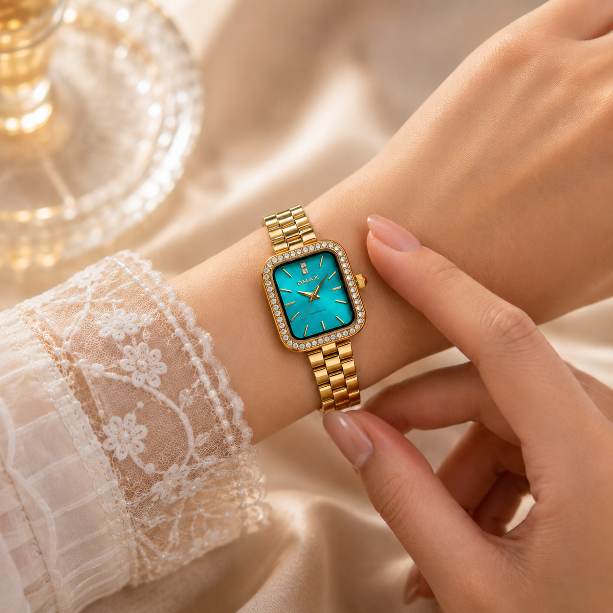 OMAX Ladies’ Watch – Jewelled Teal Elegance