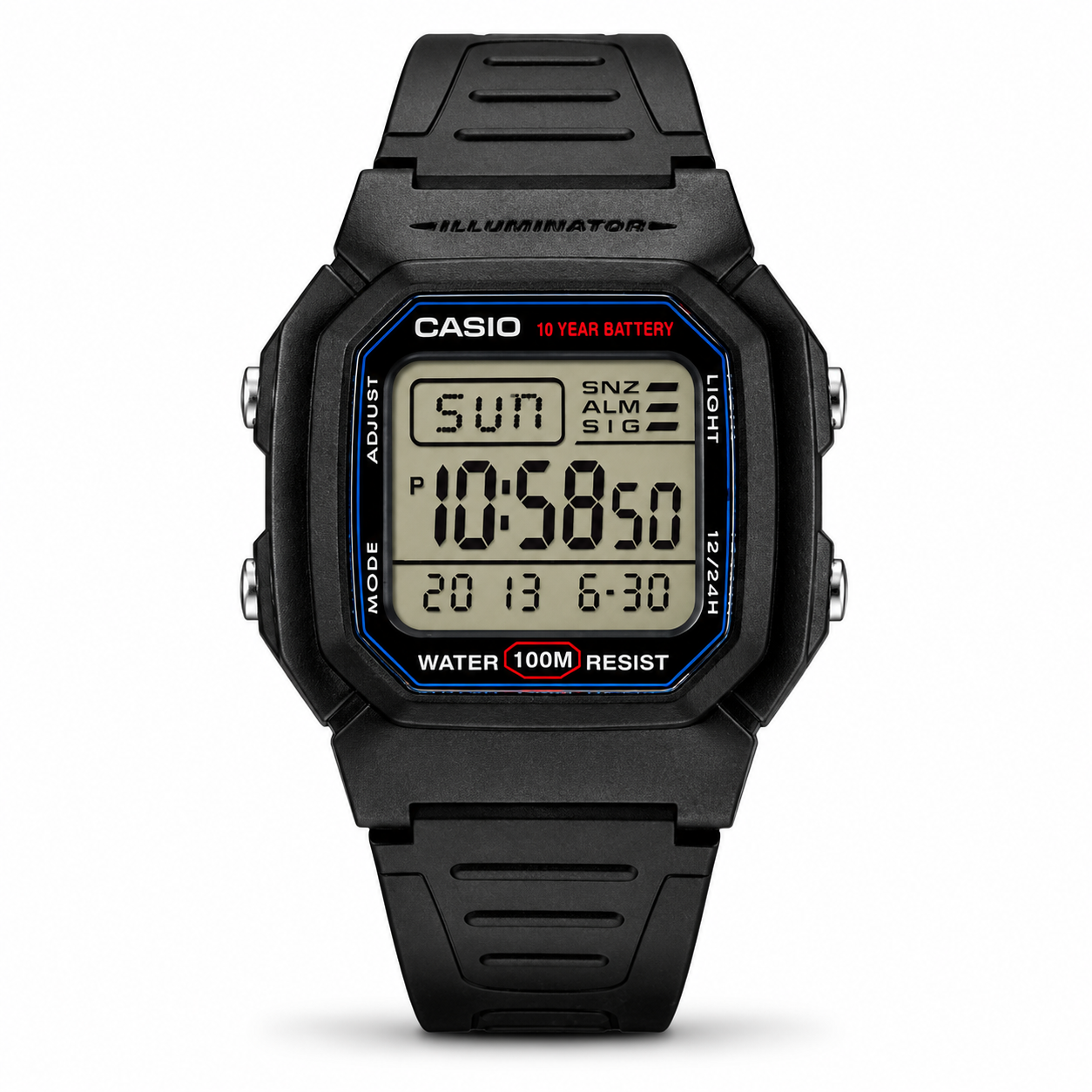 Casio W-800H-1A Digital Watch - Clear Display 10-Year Battery