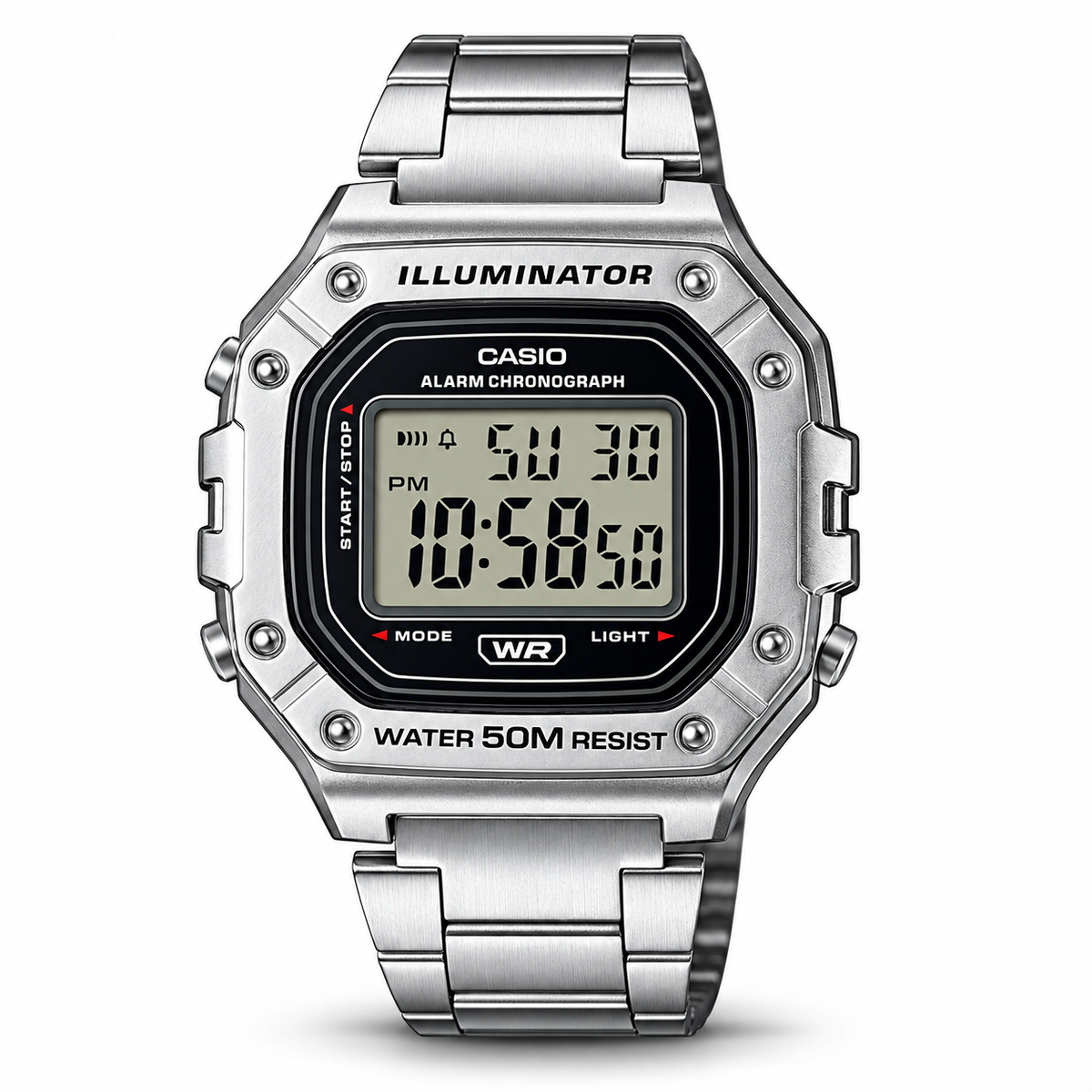 Casio W-218HD-1A Men's Digital Watch – Stainless Steel Band