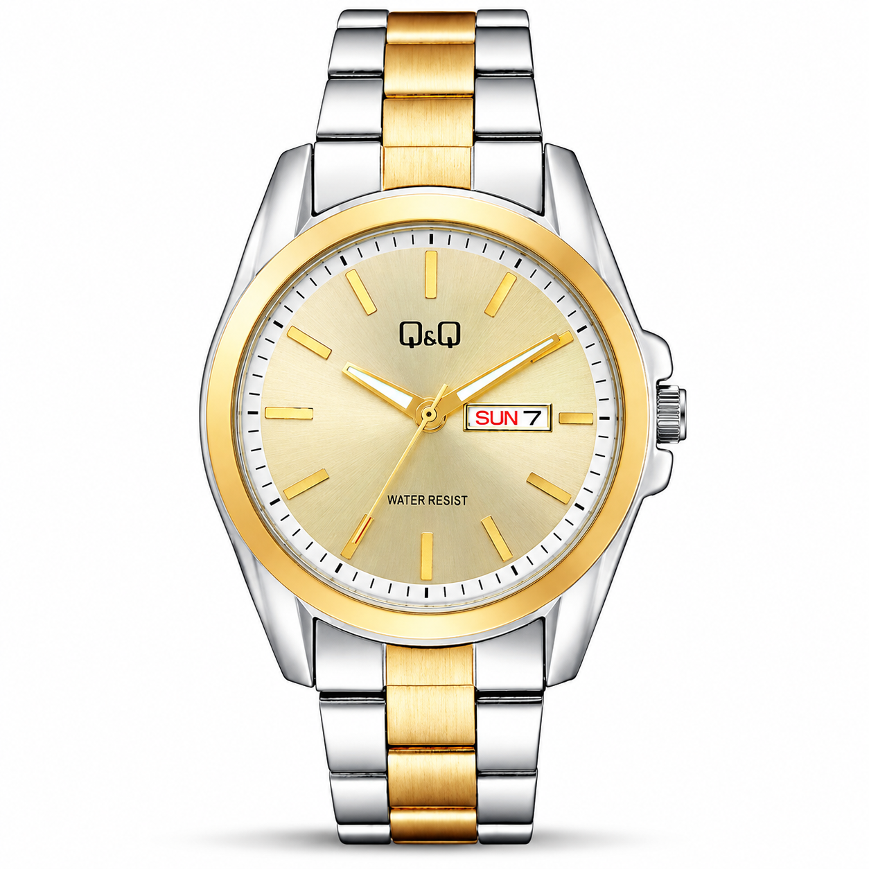 Q&Q A05A-001PY Men’s Two-Tone Day-Date Watch