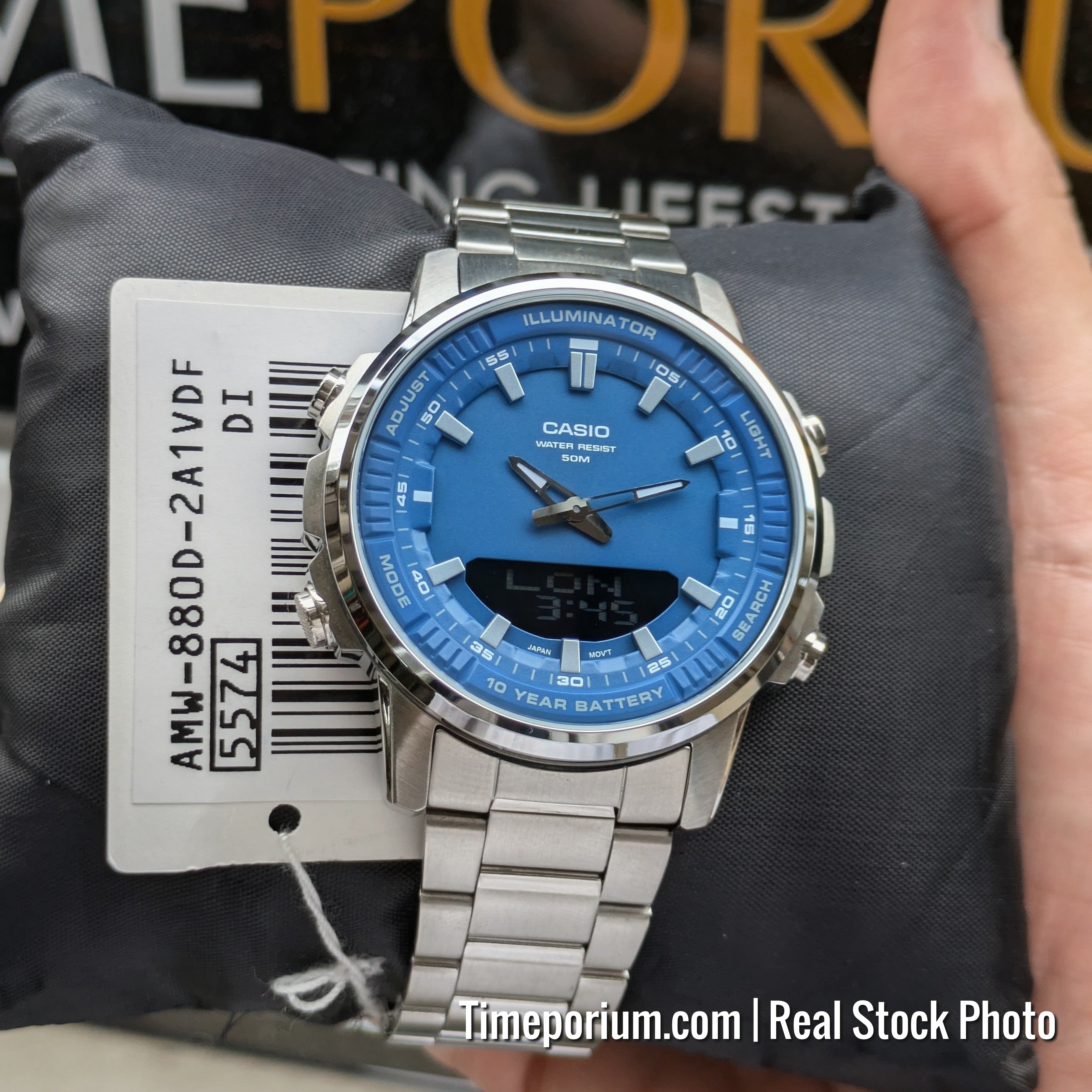 Casio AMW-880D-2A1 Analog-Digital Men's Watch - Blue Dial - Stainless Steel - 50M WR