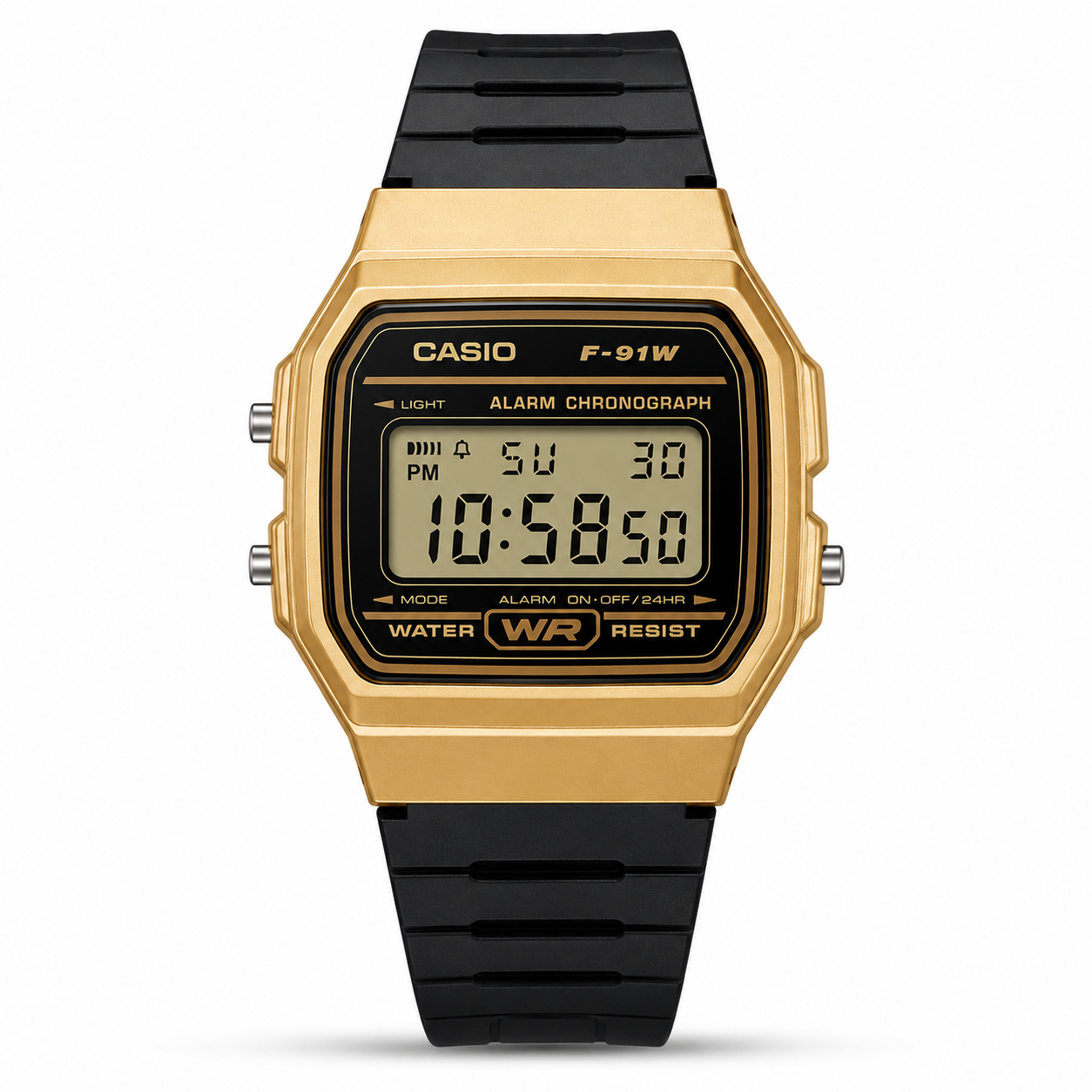 Casio F-91WM-9A Metallic Gold Watch - Vintage Series (Black Strap)