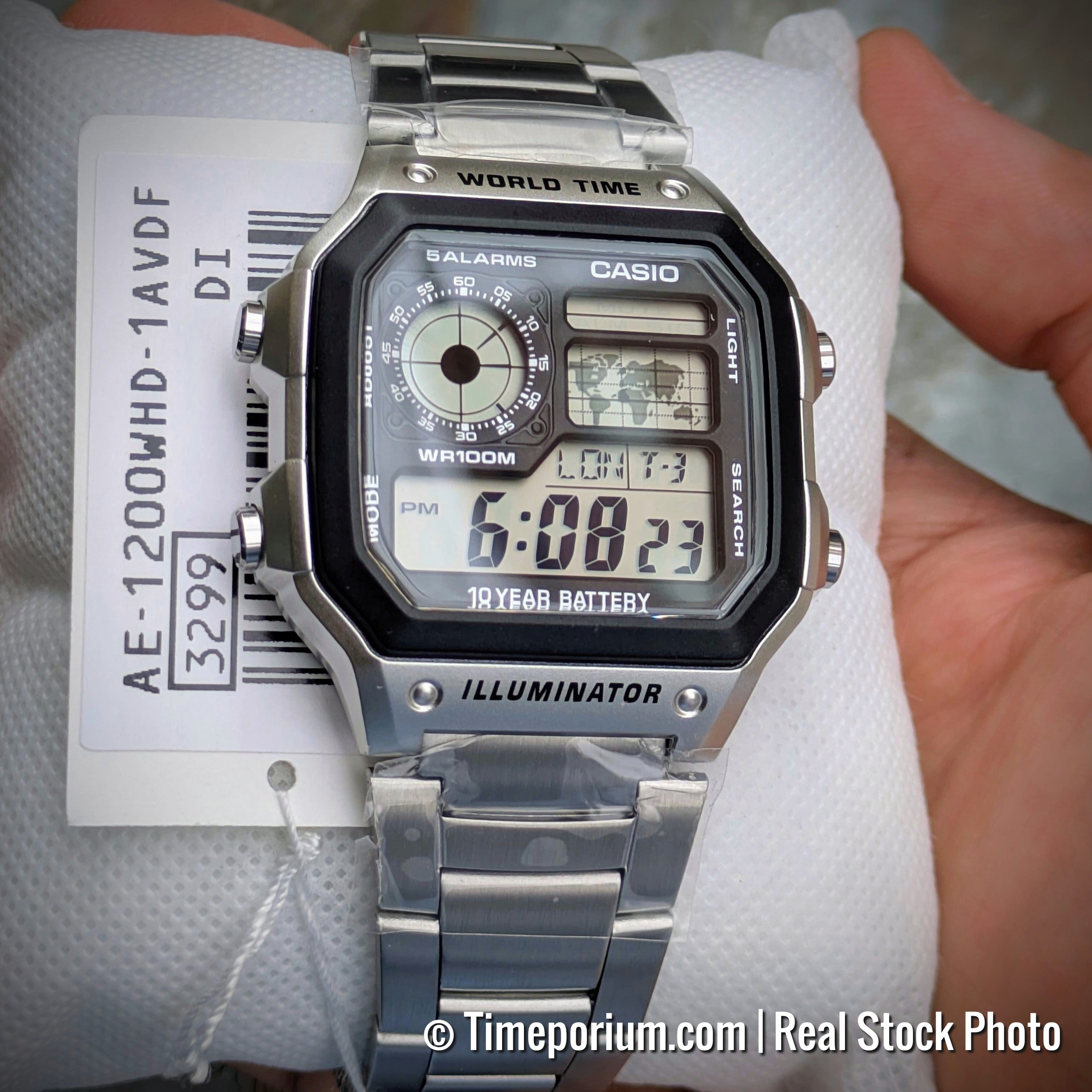 Casio Royale AE-1200WHD-1A World Time - 10 Year Battery - Silver Stainless Steel Watch