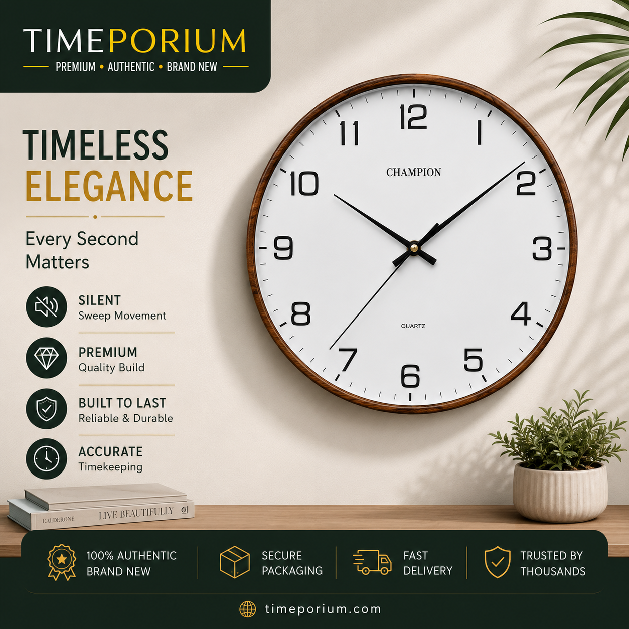Champion Elegant Wall Clock - 33cm - Pack of 6