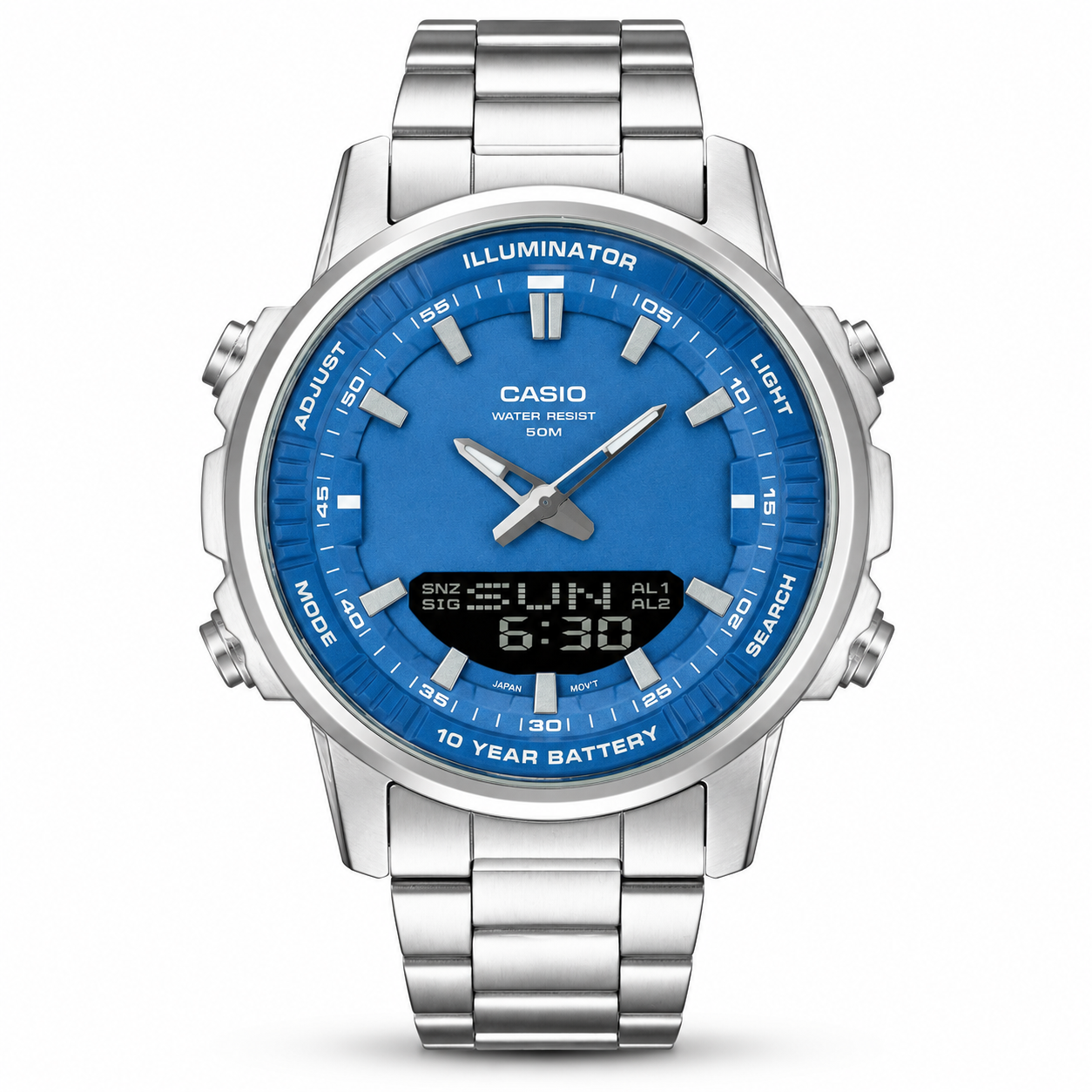 Casio AMW-880D-2A1 Analog-Digital Men's Watch - Blue Dial - Stainless Steel - 50M WR