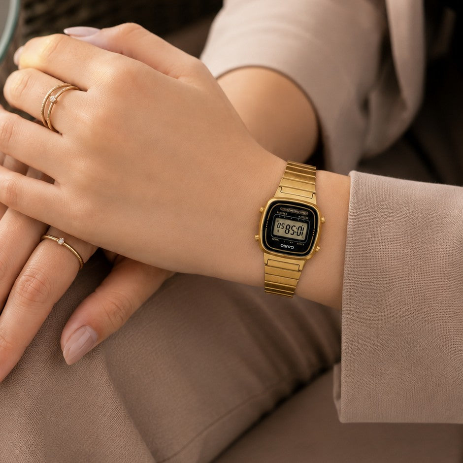Casio LA-670WGA-1D Ladies Gold Digital Watch | Retro Water Resistant