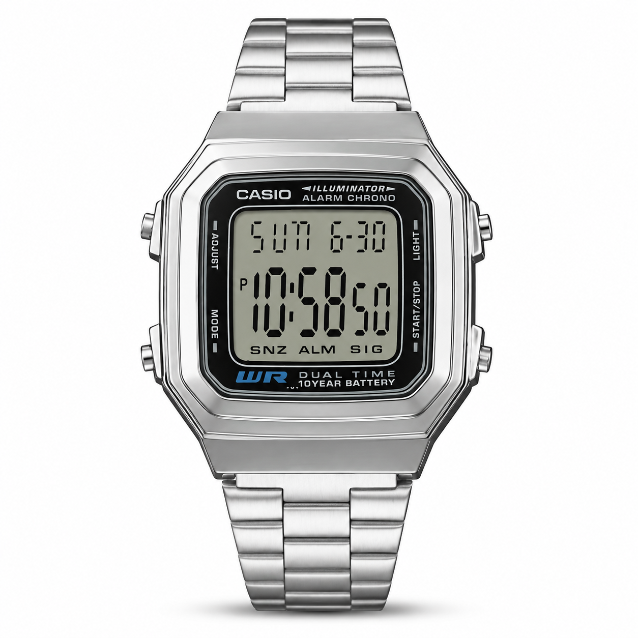 Casio A178WA-1A Silver Digital Watch - Large Easy