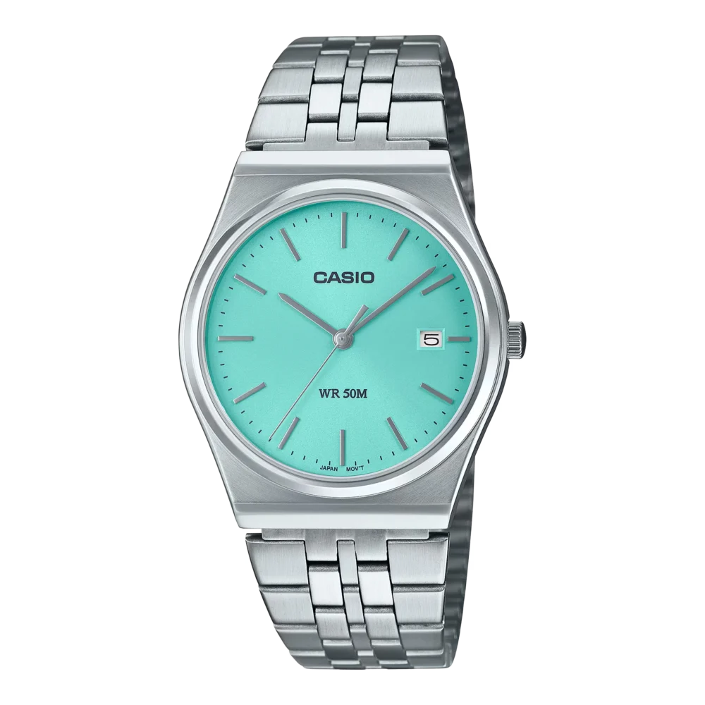 Casio MTP-B145D-4A2V Orologio Uomo Vintage, Acciaio Inox, Quadrante Rosso A 3 Lancette, Datario, Resistente 30M