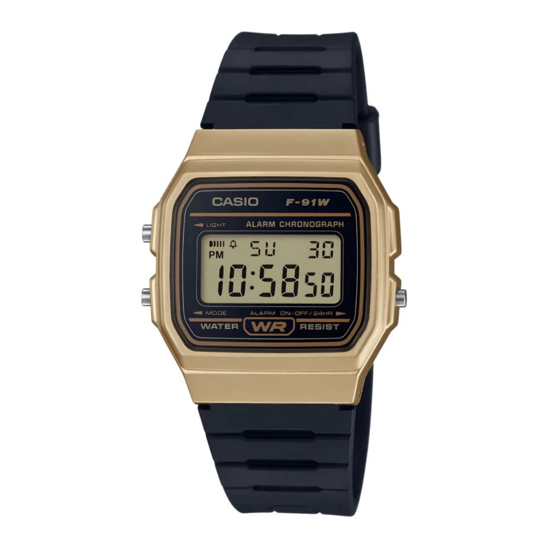 Casio F-91WM-9A Metallic Gold Watch - Vintage Series (Black Strap)