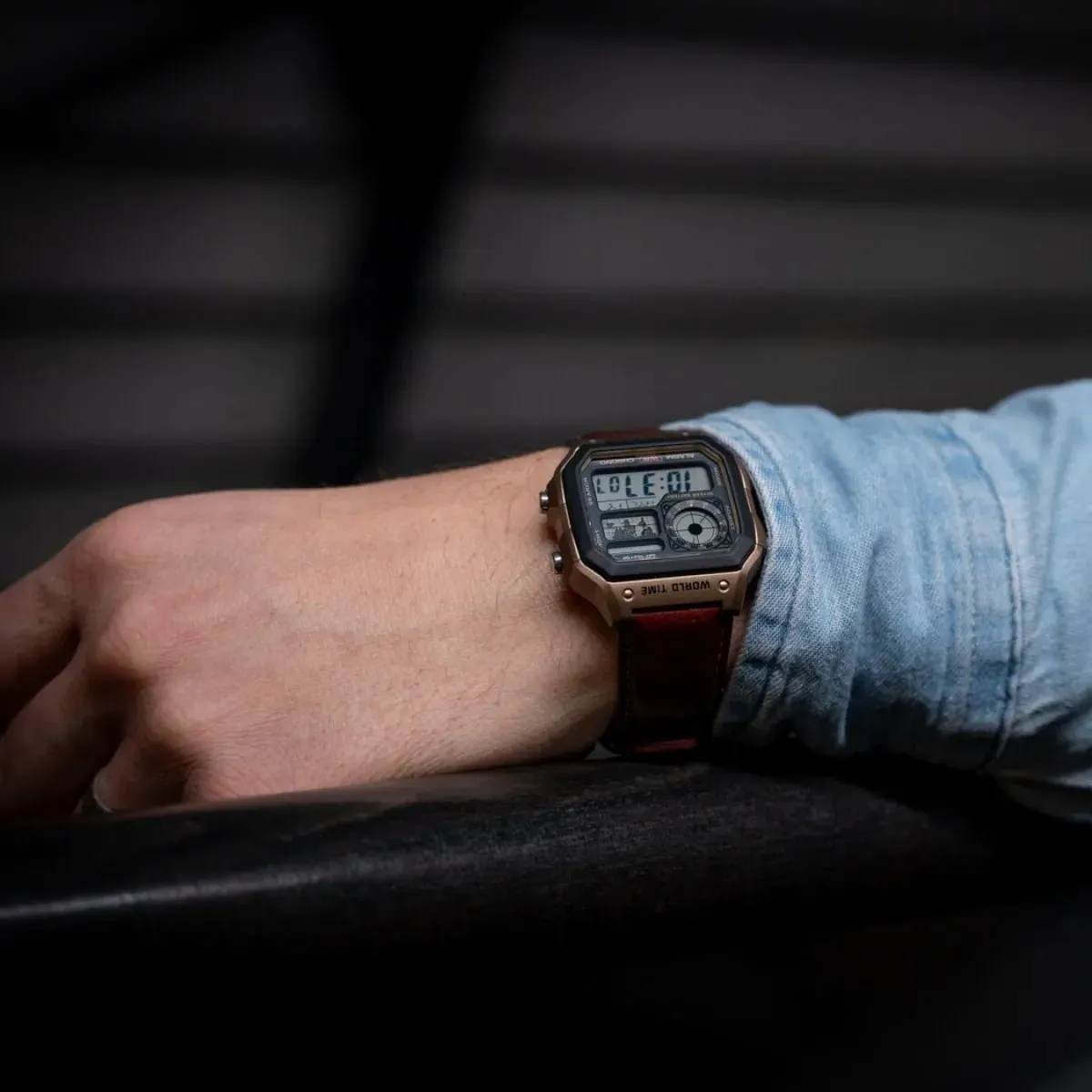 Casio Royale AE-1200WHL-5A World Time - 10 Year Battery - Brown Leather Strap Watch - Image 2