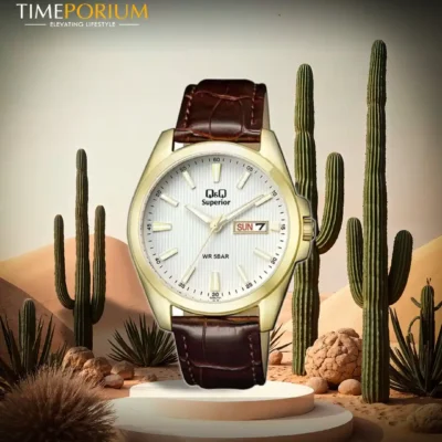 Q&Q S284J101Y Superior Day-Date Men's Leather Watch