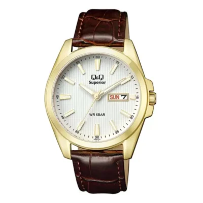 Q&Q S284J101Y Superior Day-Date Men's Leather Watch