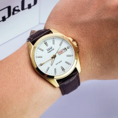 Q&Q S284J101Y Superior Day-Date Men's Leather Watch