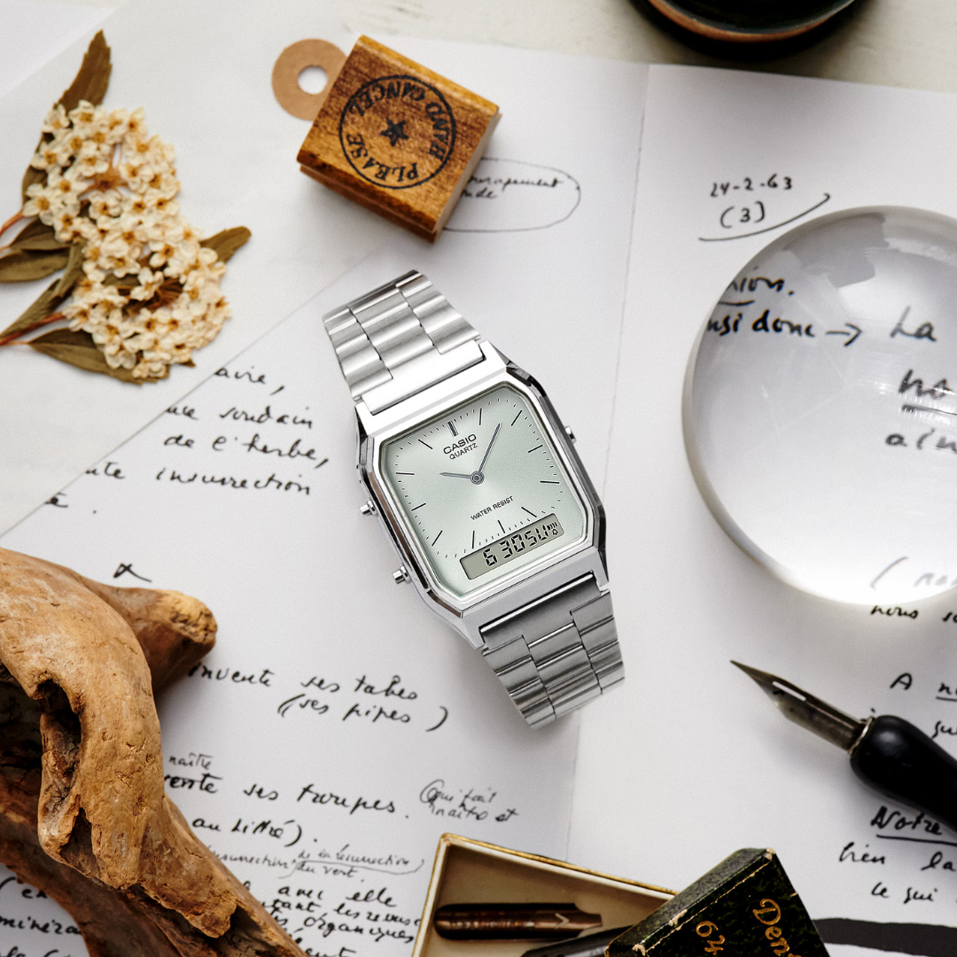 Casio AQ-230A-7AM Vintage Analog Digital Watch – Stainless Steel Silver Dial - Image 9