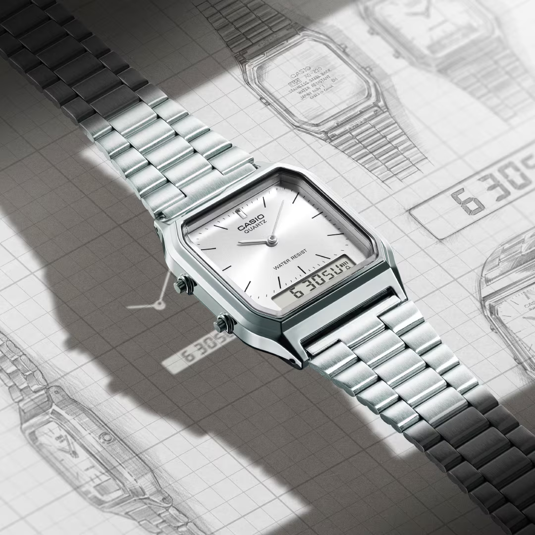 Casio AQ-230A-7AM Vintage Analog Digital Watch – Stainless Steel Silver Dial - Image 8