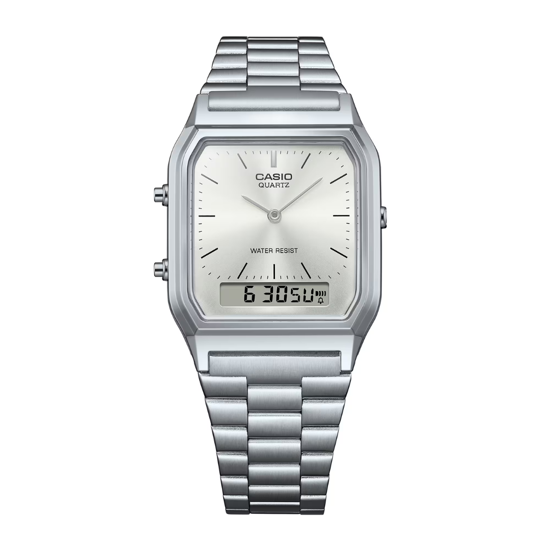 Casio AQ-230A-7AM Vintage Analog Digital Watch – Stainless Steel Silver Dial - Image 2