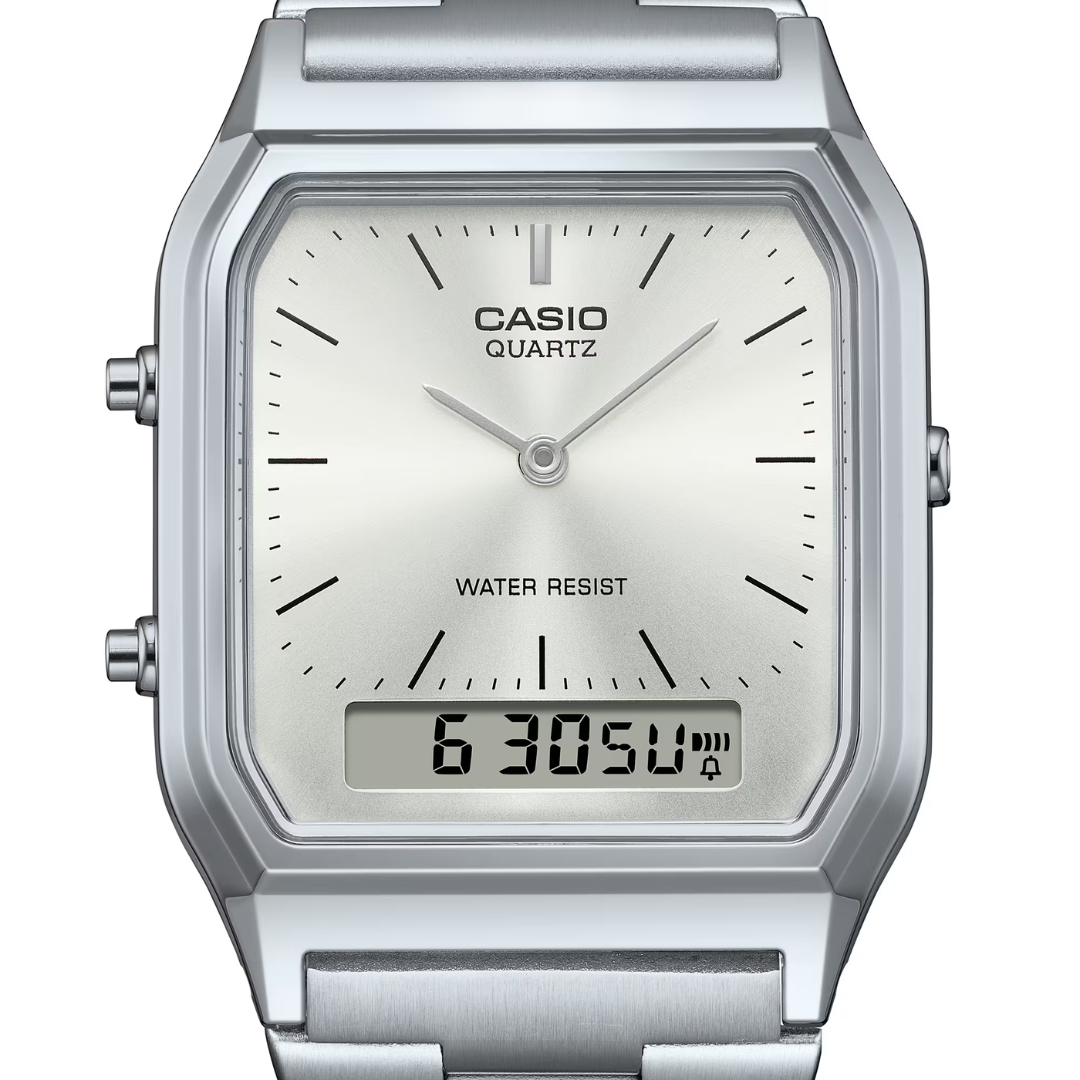 Casio AQ-230A-7AM Vintage Analog Digital Watch – Stainless Steel Silver Dial - Image 3
