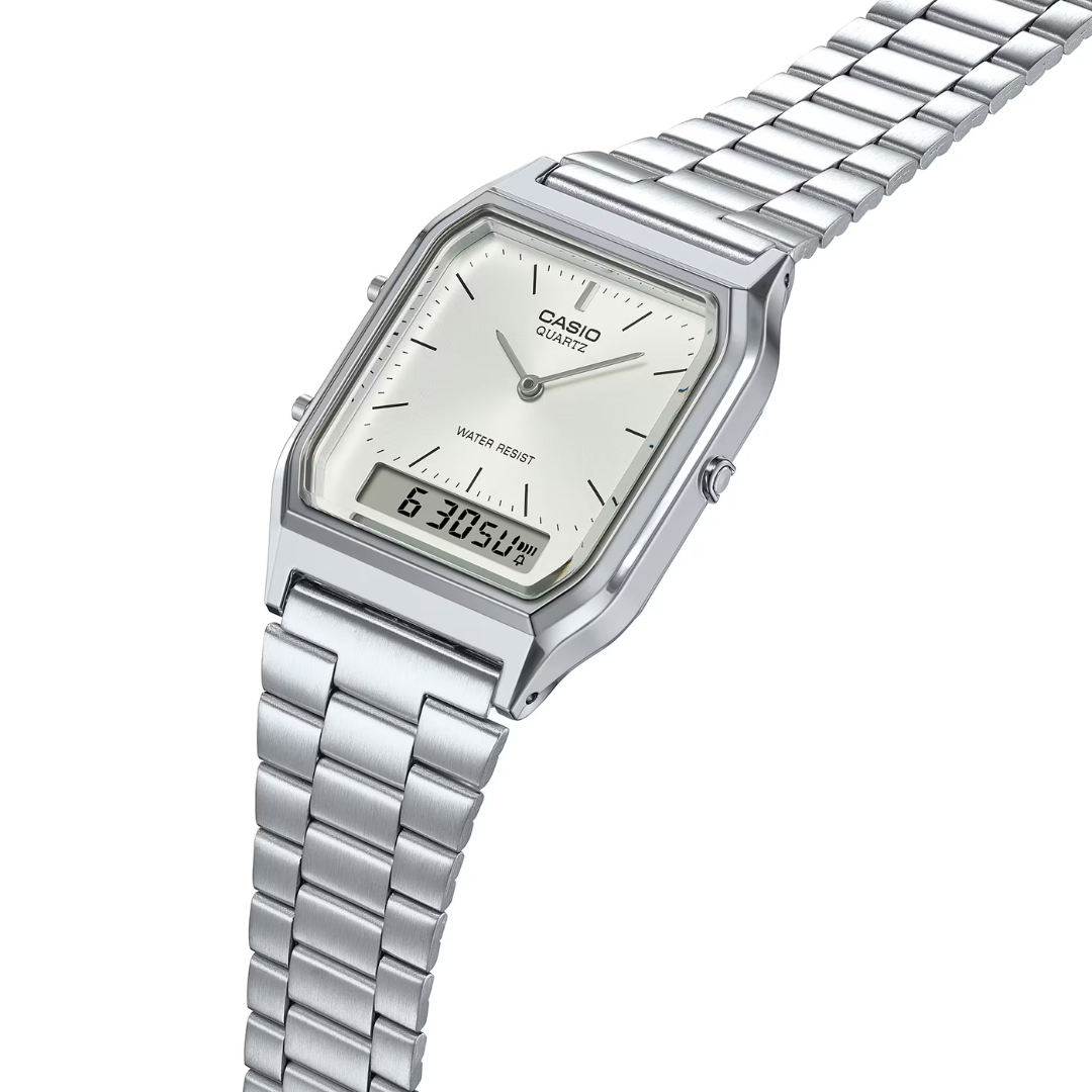 Casio AQ-230A-7AM Vintage Analog Digital Watch – Stainless Steel Silver Dial - Image 4