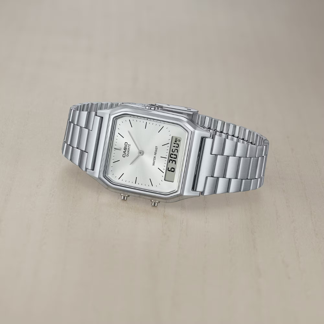 Casio AQ-230A-7AM Vintage Analog Digital Watch – Stainless Steel Silver Dial - Image 7