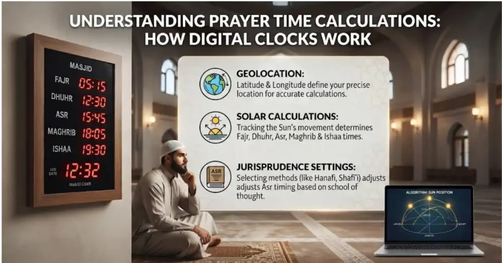 How Digital Masjid Clocks Calculate Prayer Times