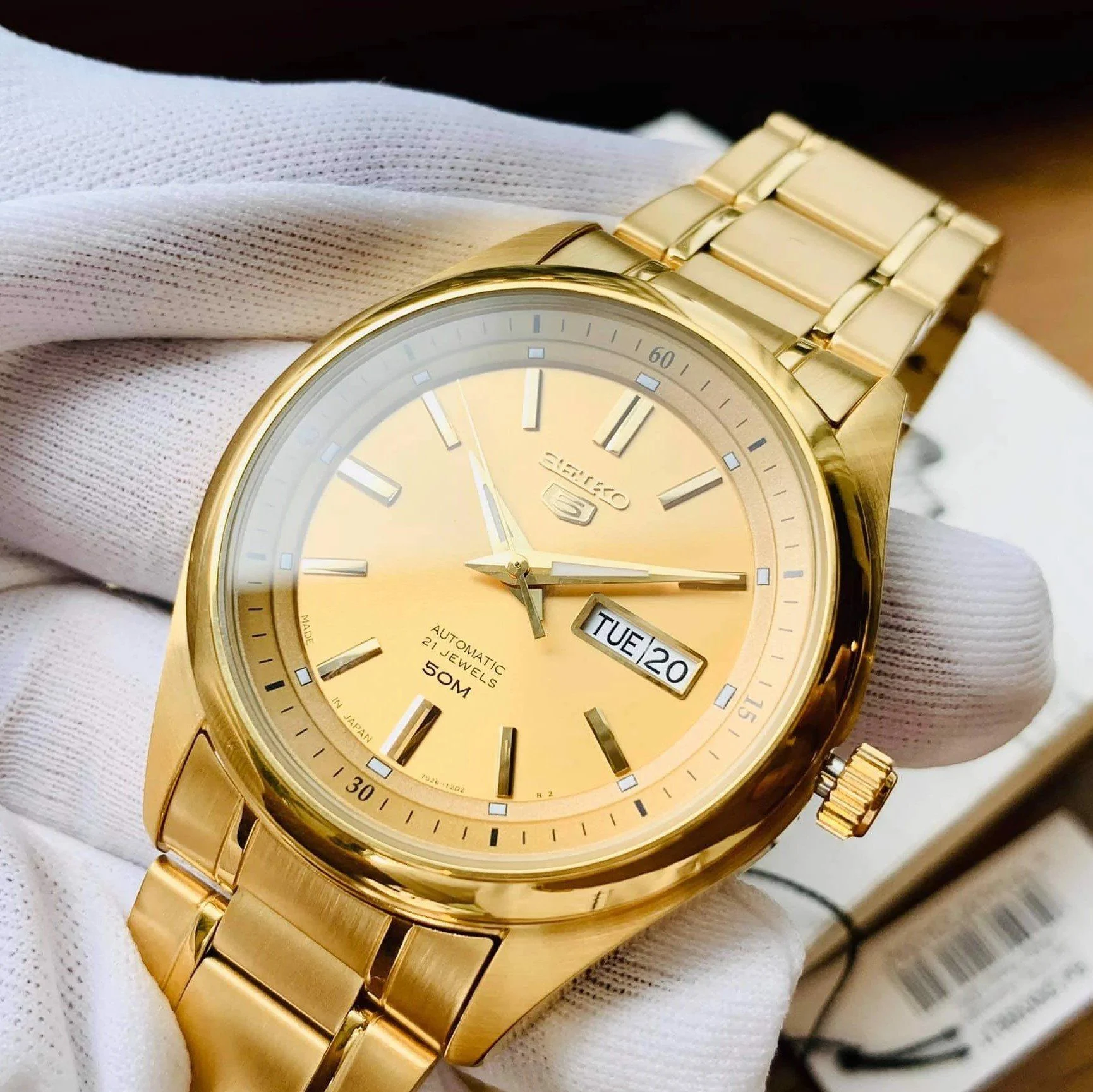 Seiko 5 Gold Tone Stainless Steel Automatic Men Watch SNXS80J5